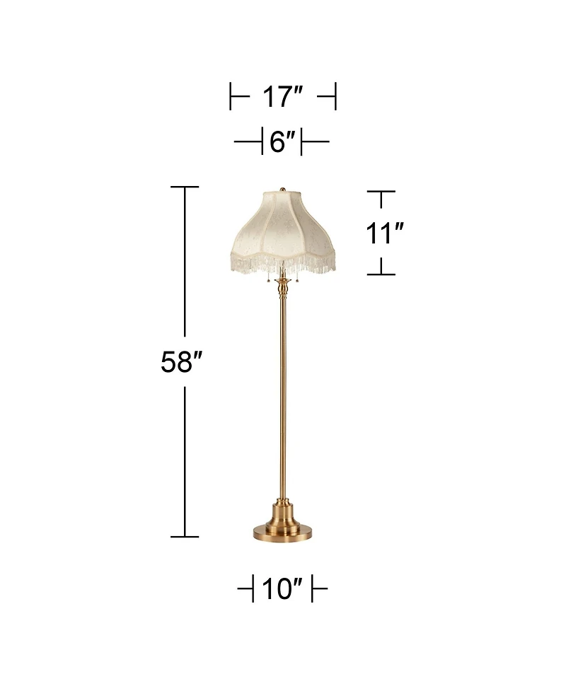 360 Lighting Dyna Traditional Tall 2-Light Standing Floor Lamp Pole Pull Chain Antique Brass Finish Scalloped Shade