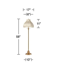 360 Lighting Dyna Traditional Tall 2-Light Standing Floor Lamp Pole Pull Chain Antique Brass Finish Scalloped Shade