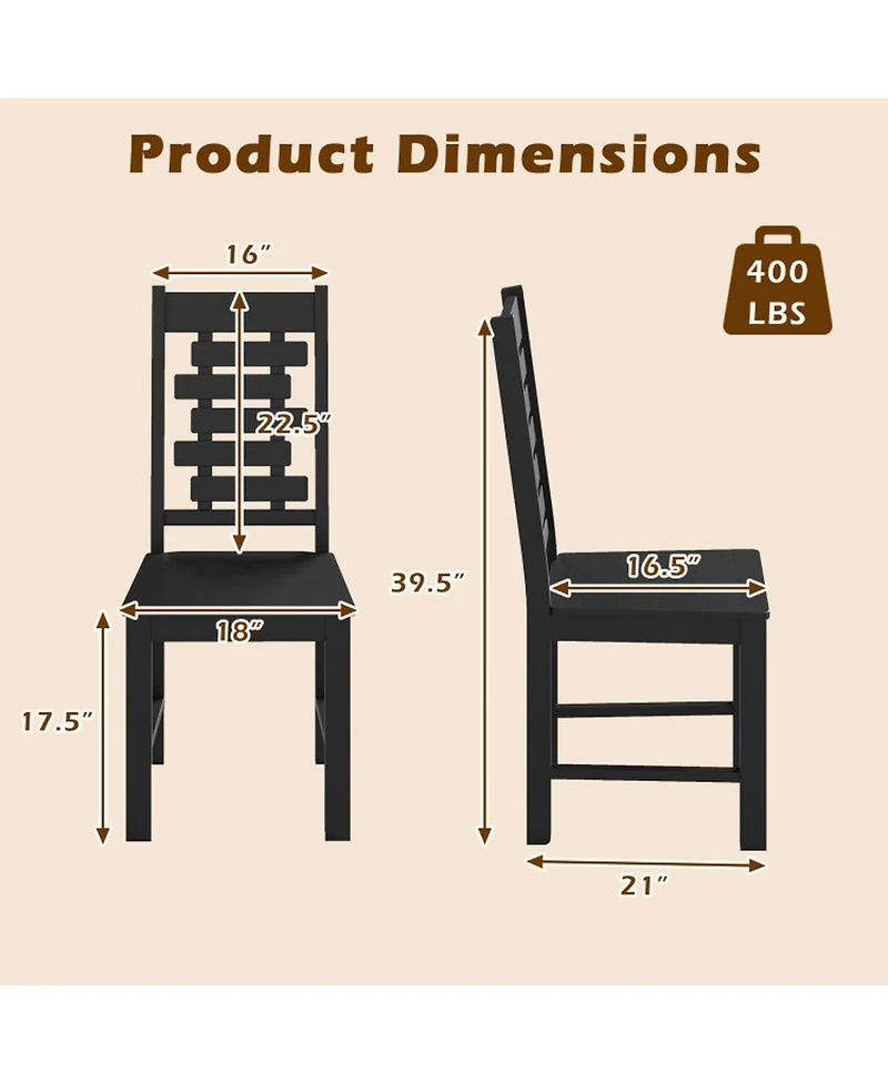 Gouun Set of 2 Solid Rubber Wood Dining Chairs with Hollowed Backrest