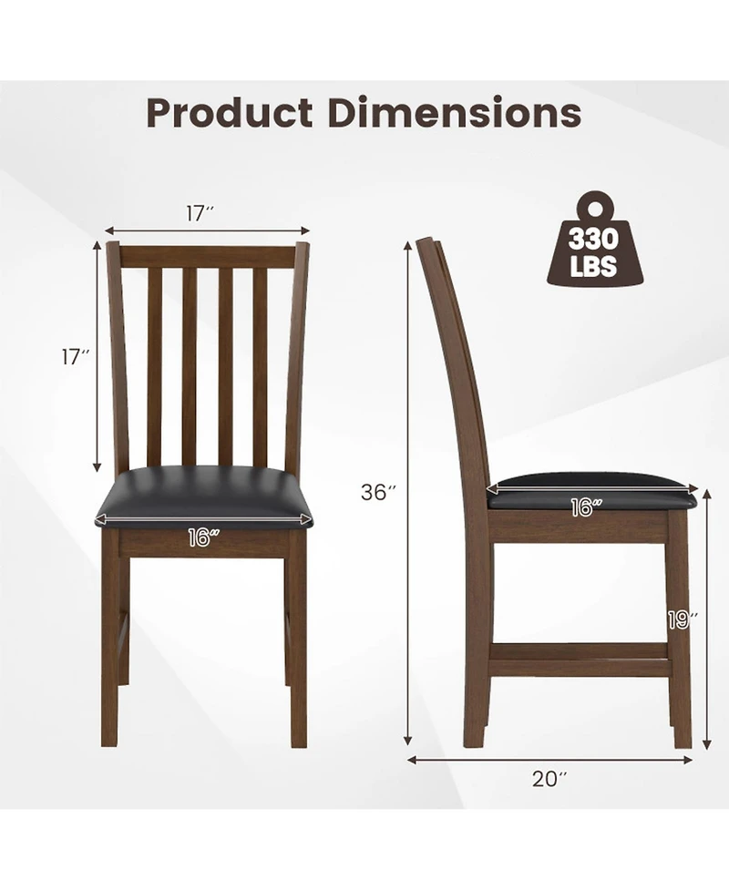Gouun Set of 2 Hollowed-Back Dining Chairs with Pvc Leather Seat and Rubber Wood Frame