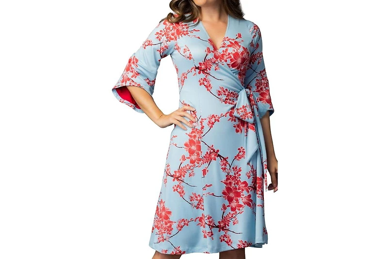 Kiyonna Women's Gemini Wrap Dress with Contrast Lined Sleeves