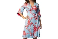 Kiyonna Women's Gemini Wrap Dress with Contrast Lined Sleeves