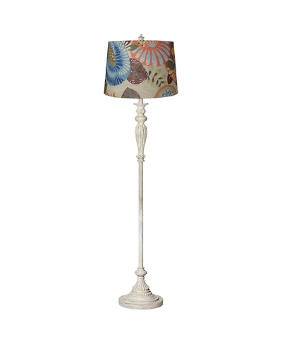 360 Lighting Vintage Chic Floor Lamp 60" Tall Antique Tropic Flower Drum Shade for Living Room Reading Bedroom Office