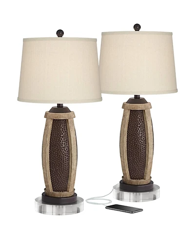 John Timberland Parker Industrial Table Lamps Set of 2 with Round Risers 30" Tall