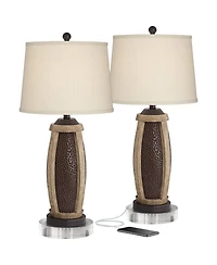 John Timberland Parker Industrial Table Lamps Set of 2 with Round Risers 30" Tall