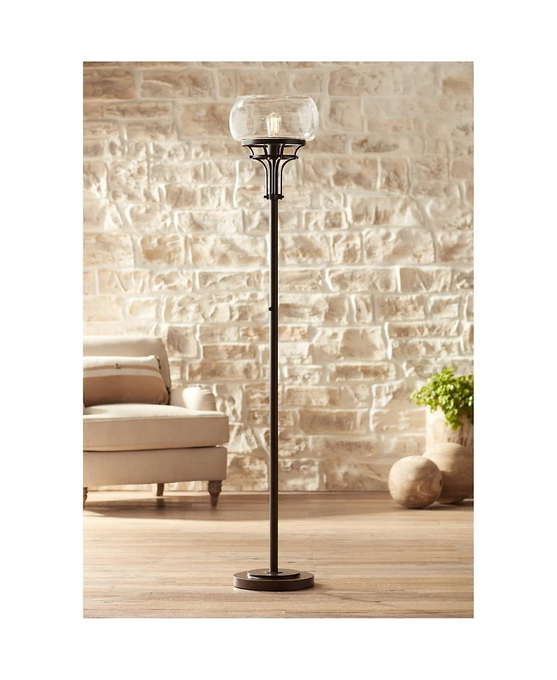 Franklin Iron Works Industrial Torchiere Floor Lamp with Usb Charging Port 72 1/2" Tall