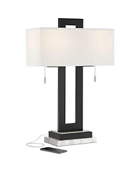 360 Lighting Neil Modern Table Lamp with Marble Riser 26" High Two Tone Usb Charging Port Rectangular Shade Bedroom for Bedroom Living Room Desk