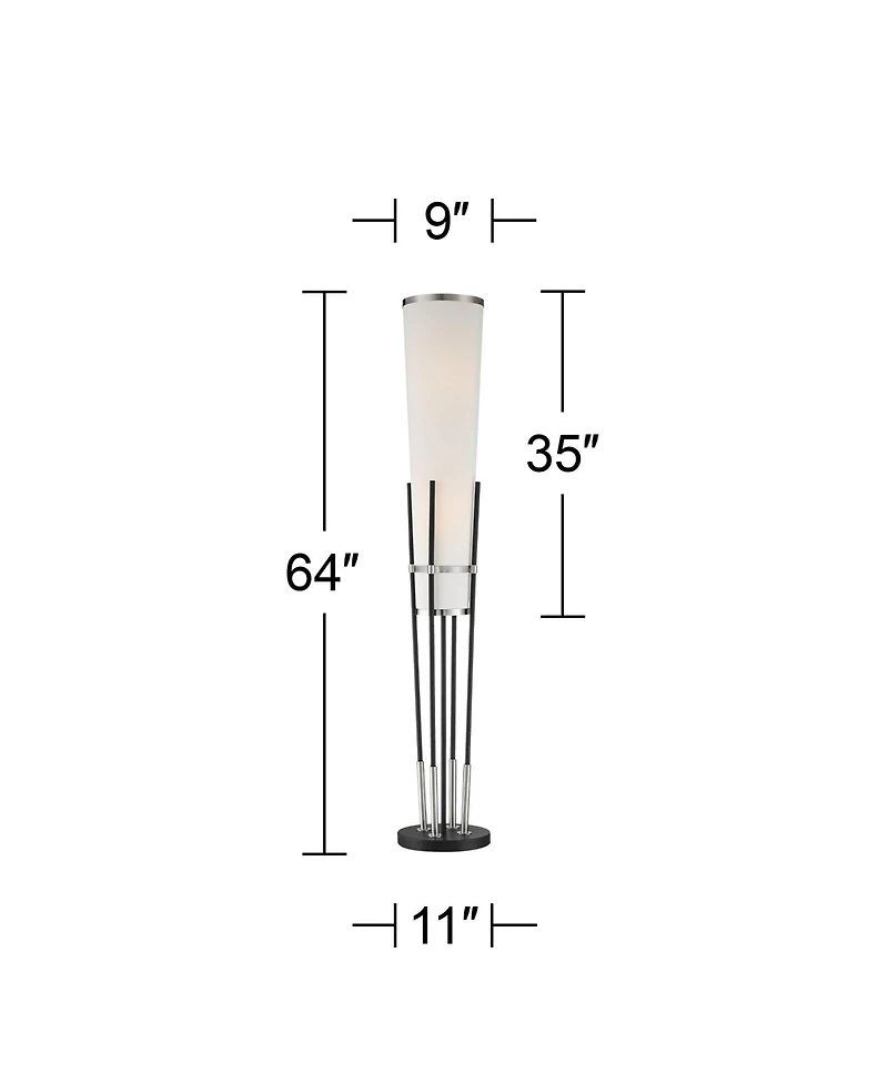 Possini Euro Design Flute Mid Century Modern 64" Tall Floor Lamp with Smart Socket Satin Nickel Shade for Living Room House
