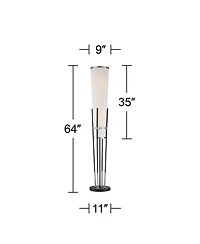 Possini Euro Design Flute Mid Century Modern 64" Tall Floor Lamp with Smart Socket Satin Nickel Shade for Living Room House
