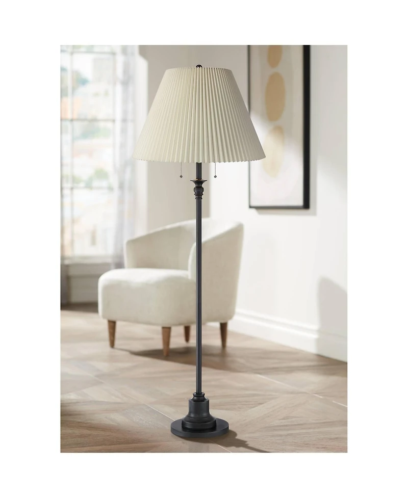 360 Lighting Spenser Retro Art Deco 58" Tall Floor Lamp Oiled Fabric Pleated Empire Shade for Living Room Bedroom House