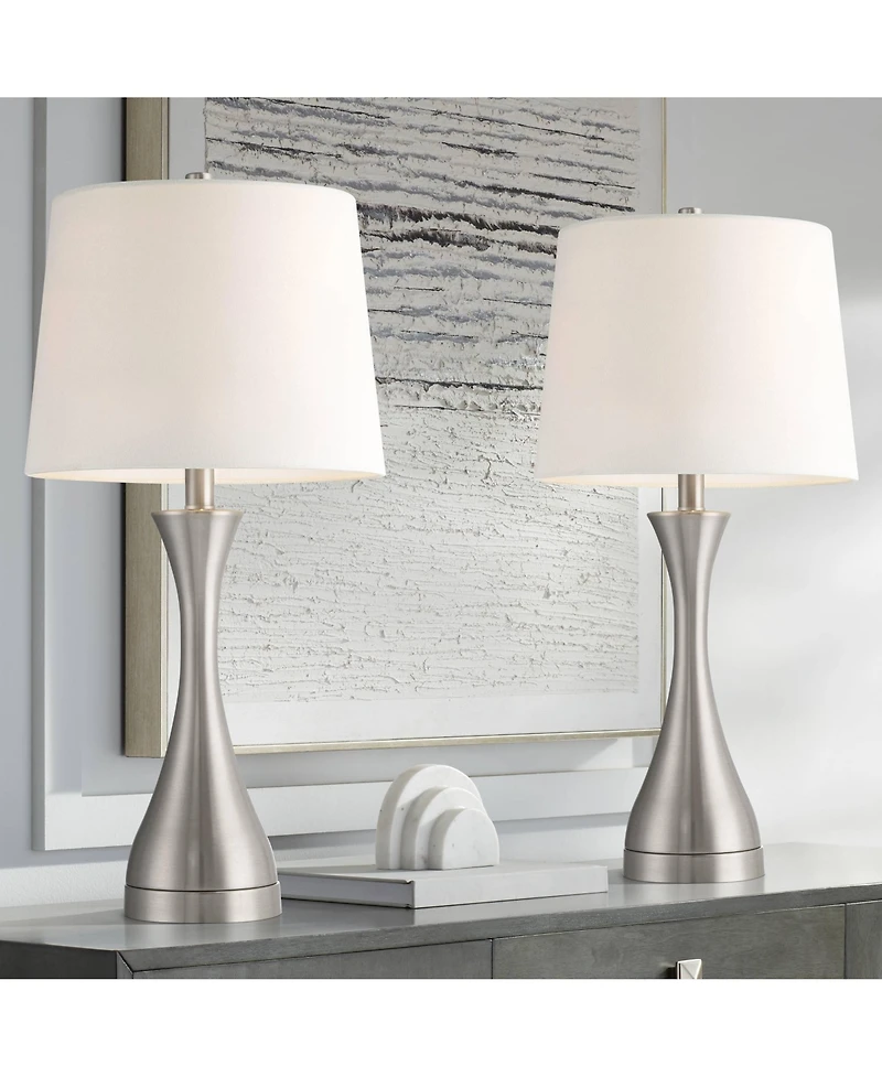 360 Lighting Koncave 24 1/2" High Modern Table Lamps Set of 2 Brushed Nickel Finish Metal Shade Living Room Bedroom