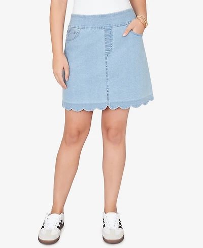 Ruby Rd. Petite Scalloped-Hem Stretch Denim Skort
