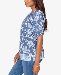 Ruby Rd. Petite Smocked Floral Clip Dot Top
