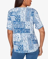 Ruby Rd. Petite Patchwork Bandana Henley T-Shirt