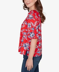 Ruby Rd. Petite Square Neck Floral Puff Print Top
