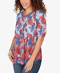 Ruby Rd. Petite Abstract Floral Lace Trim Top