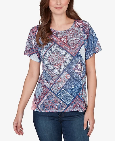 Ruby Rd. Petite Patchwork Shirred Scoop Neck T-Shirt