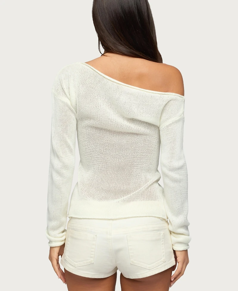 Edikted Women's Violete Off Shoulder Sheer Sweater