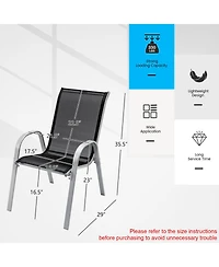 Gouun Set of 4 Stackable Outdoor Dining Chairs with Breathable Fabric Seat and Armrests