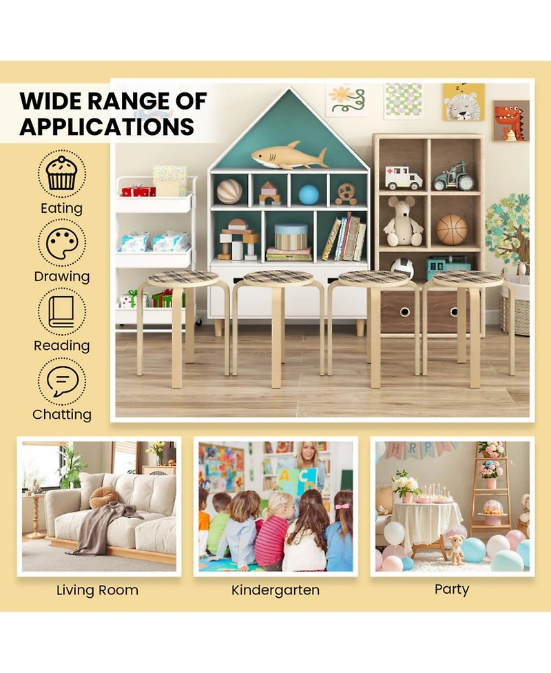 Gouun Set of 4 Stackable Bentwood Round-Top Stools