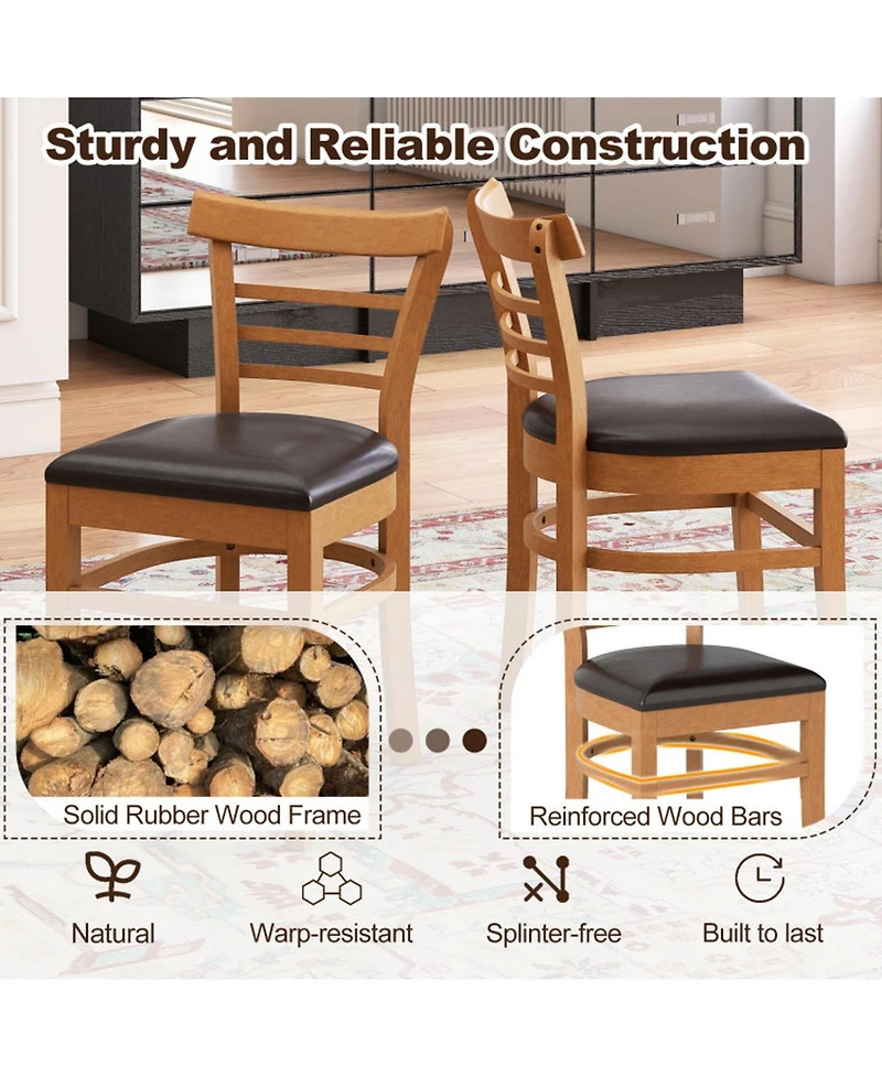 Gouun Set of 2 Pu Leather Padded Dining Chairs with Rubber Wood Frame and Curved Back