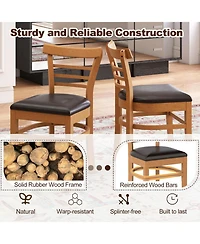 Gouun Set of 2 Pu Leather Padded Dining Chairs with Rubber Wood Frame and Curved Back