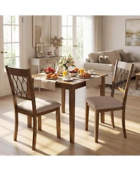 Gouun Set of 2 Linen Upholstered Dining Chairs with Hollowed Back and Rubber Wood Frame