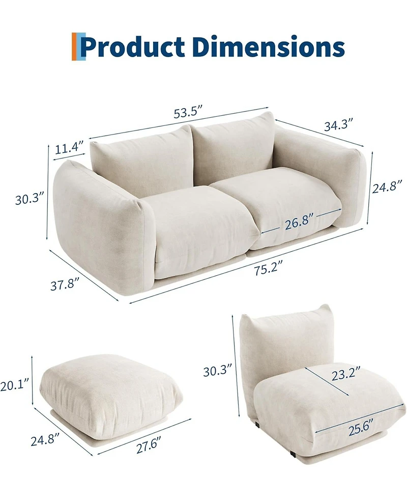 gaomon Modular Sectional Sofa, Chenille Cloud Couch with High Resilience Sponge for Living Room