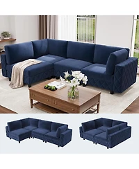gaomon 103" Modular Sectional Sofa, L-Shaped Velvet Cloud Couch, 4-Seat Upholstered Sofa