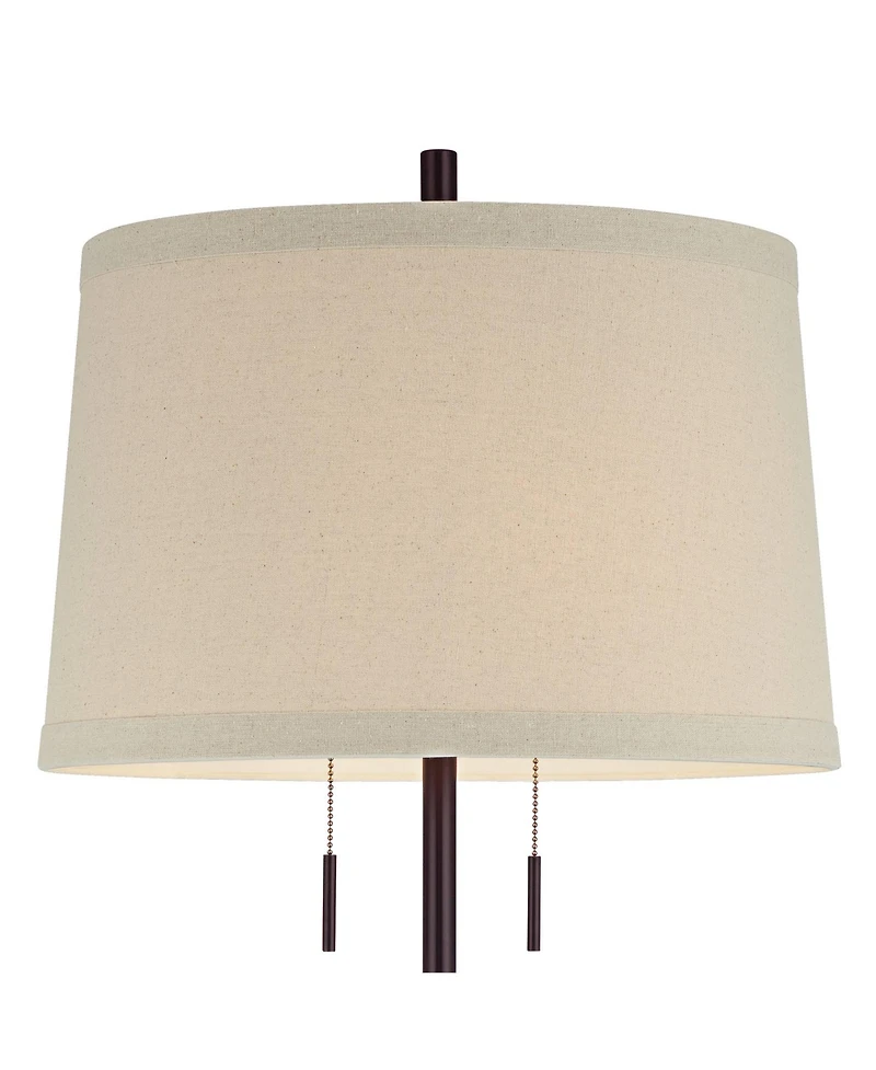 Possini Euro Design Modern Buffet Table Lamp 33" Tall with Usb Charging Port Dark Bronze Drum Shade for Bedroom Living Room Office