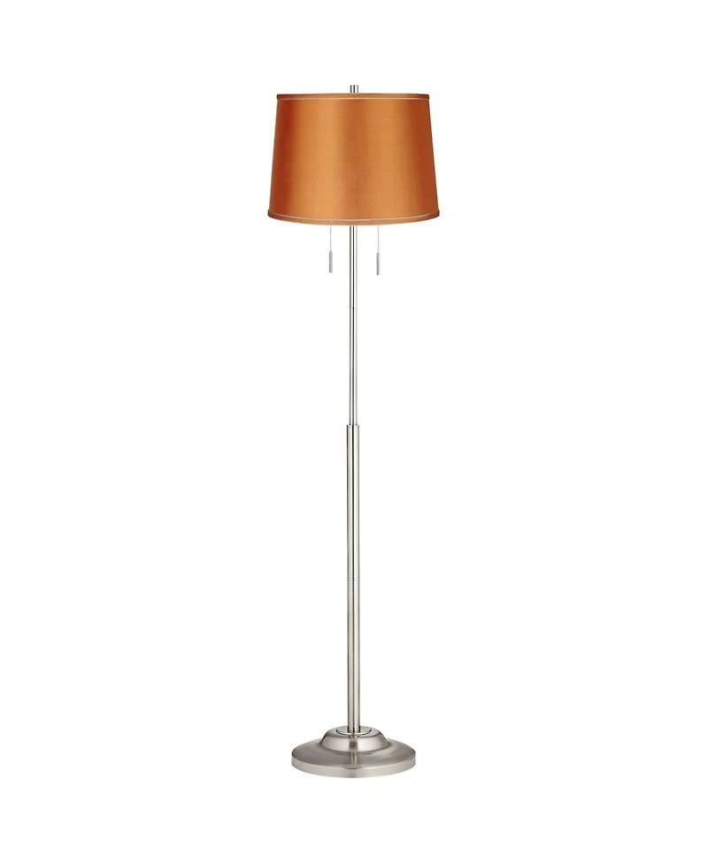 360 Lighting Abba Modern Floor Lamp Standing 66" Tall Brushed Nickel Metal Satin Fabric Drum Shade for Living Room Bedroom Office House