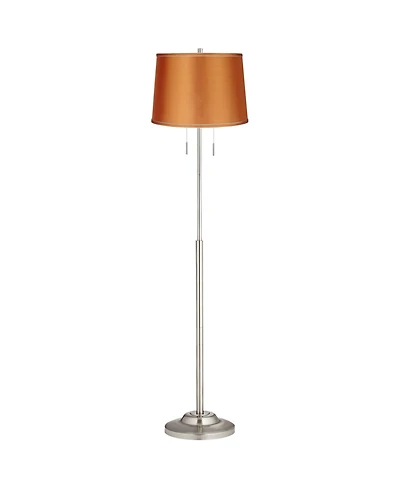 360 Lighting Abba Modern Floor Lamp Standing 66" Tall Brushed Nickel Metal Satin Fabric Drum Shade for Living Room Bedroom Office House