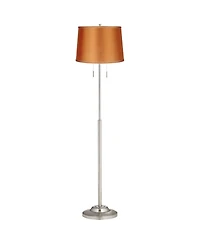 360 Lighting Abba Modern Floor Lamp Standing 66" Tall Brushed Nickel Metal Satin Fabric Drum Shade for Living Room Bedroom Office House