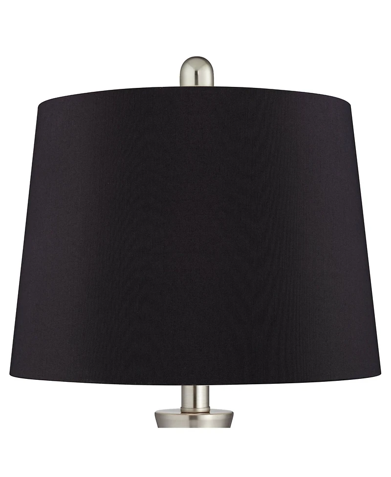 360 Lighting Gerson Modern Table Lamps 24" High Set of 2 Brushed Nickel Led Faux Silk Drum Shade for Bedroom Living Room Bedside Office