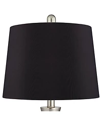 360 Lighting Gerson Modern Table Lamps 24" High Set of 2 Brushed Nickel Led Faux Silk Drum Shade for Bedroom Living Room Bedside Office