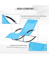 Outsunny Zero Gravity Rocking Chair Outdoor Chaise Lounge Chair Recliner Rocker with Detachable Pillow & Durable Weather-Fighting Fabric for Patio, De