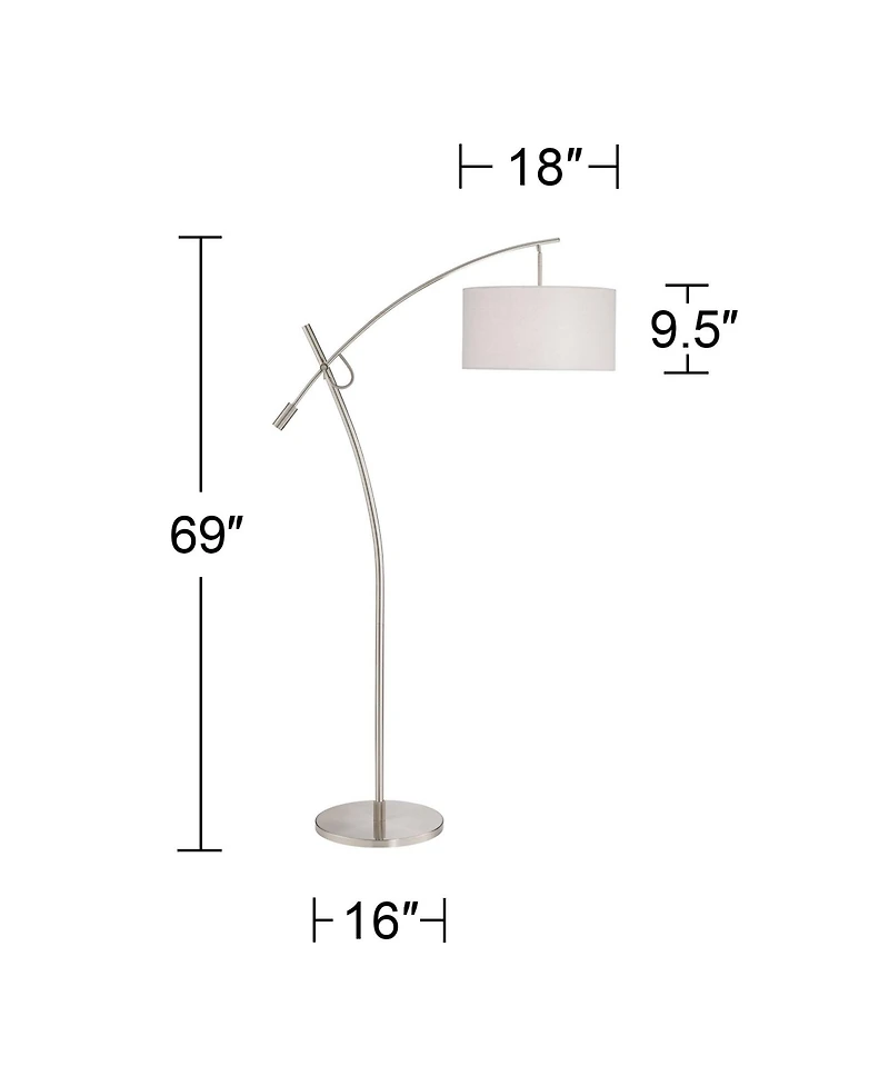 Possini Euro Design Raymond Modern 69" Tall Arc Floor Lamp with Smart Socket Raymond Nickel Adjustable Shade for Living Room