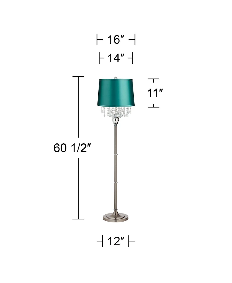 360 Lighting Crystals Traditional Tall Standing Floor Lamp Foot Switch Satin Steel Finish Drum Teal