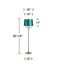 360 Lighting Crystals Traditional Tall Standing Floor Lamp Foot Switch Satin Steel Finish Drum Teal
