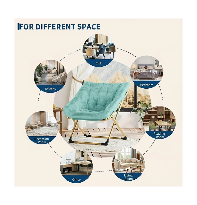 gaomon Rabbit Fur Saucer Chair, Foldable Lounge Chair with Metal Frame, Comfy Accent for Kids, Teens and Adults, No Assembly, Indoor Sofa Seat