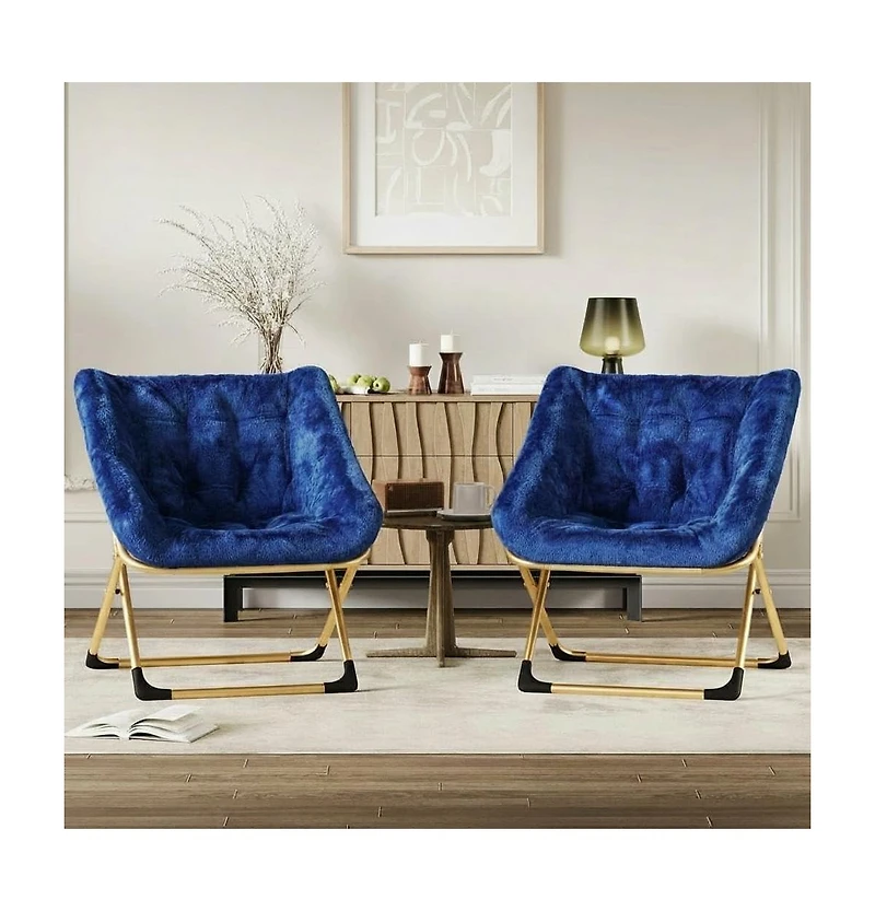 gaomon Rabbit Fur Saucer Chair, Foldable Lounge Chair with Metal Frame, Comfy Accent for Kids, Teens and Adults, No Assembly, Indoor Sofa Seat