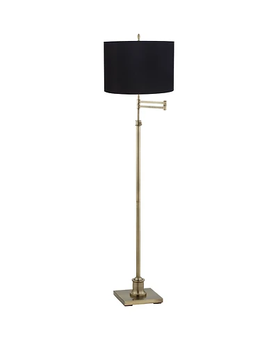 360 Lighting Swing Arm Floor Lamp 70" Tall Antique Brass Fabric Drum Shade for Living Room Reading Bedroom Office