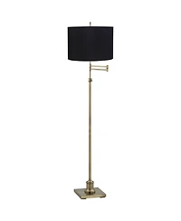 360 Lighting Swing Arm Floor Lamp 70" Tall Antique Brass Fabric Drum Shade for Living Room Reading Bedroom Office