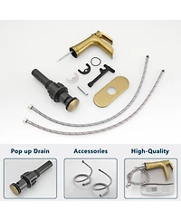 Busdays Nickel Gold Waterfall Bathroom Sink Faucet 1 Hole with Deck Plate, Pop Up Drain and Supply Lines