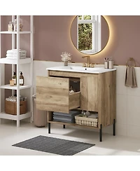 Busdays Modern Bathroom Vanity with Ceramic Sink, Storage Cabinet with Sliding Drawer and Open Shelf