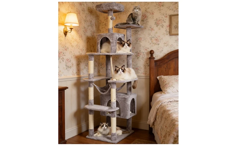 Zeus & Ruta 72 Inch Modern Cat Tree Tower with 2 Condos Sisal Scratching Posts Large Activity Center