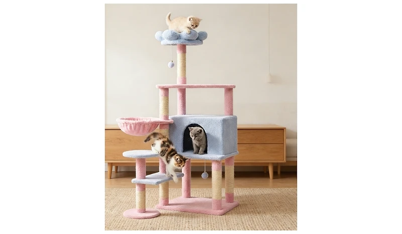 Zeus & Ruta Flower Cat Tree With Large Condo Removable Cushion Hammock