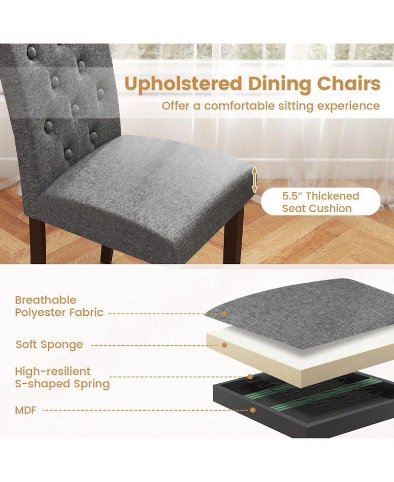 Gouun Set of 2 Button-Tufted Fabric Dining Chairs with Spring Cushion and Curved Back