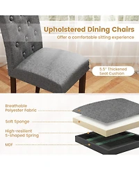 Gouun Set of 2 Button-Tufted Fabric Dining Chairs with Spring Cushion and Curved Back