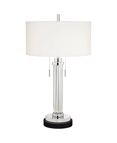 Possini Euro Design Cadence Modern Table Lamp with Round Marble Riser 30" Tall Glass Column Shade for Bedroom Living Room Bedside Office